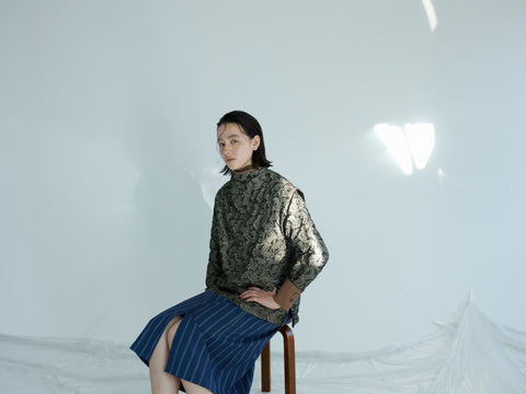Cowl Neck Jacquard Blouse|カウル衿ブラウス