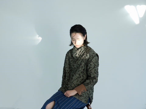 Cowl Neck Jacquard Blouse|カウル衿ブラウス